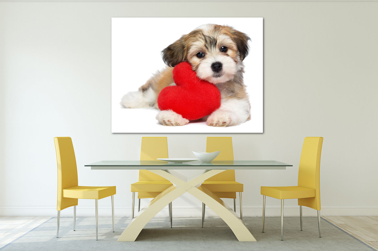 Rotes Herz Wandkunst, Liebes-Wandkunst-Gemälde auf Leinwand, Valentinstagsgeschenk, Liebesbild, Haustiergemälde, Valentinstagshund, Herz-Wand-Dekor