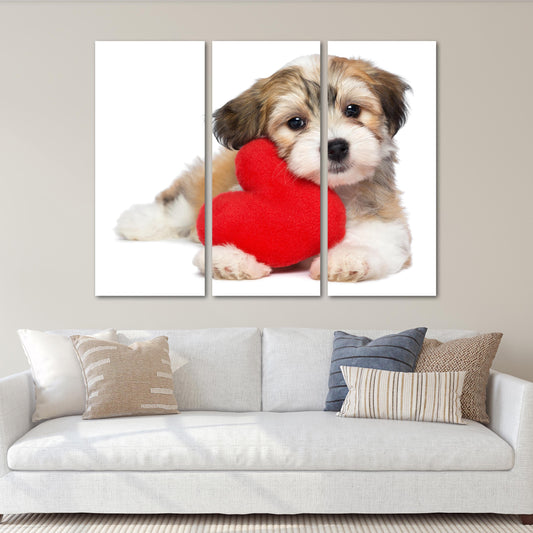 Rotes Herz Wandkunst, Liebes-Wandkunst-Gemälde auf Leinwand, Valentinstagsgeschenk, Liebesbild, Haustiergemälde, Valentinstagshund, Herz-Wand-Dekor
