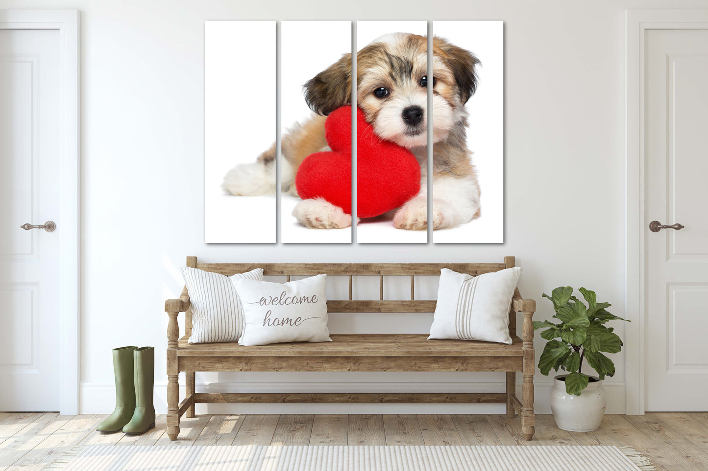 Rotes Herz Wandkunst, Liebes-Wandkunst-Gemälde auf Leinwand, Valentinstagsgeschenk, Liebesbild, Haustiergemälde, Valentinstagshund, Herz-Wand-Dekor