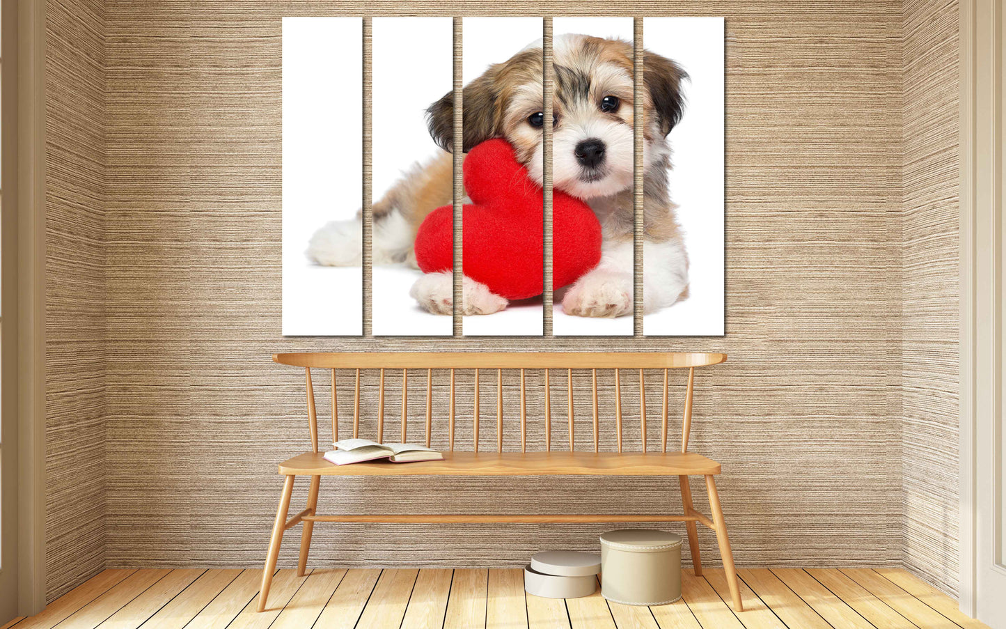 Rotes Herz Wandkunst, Liebes-Wandkunst-Gemälde auf Leinwand, Valentinstagsgeschenk, Liebesbild, Haustiergemälde, Valentinstagshund, Herz-Wand-Dekor