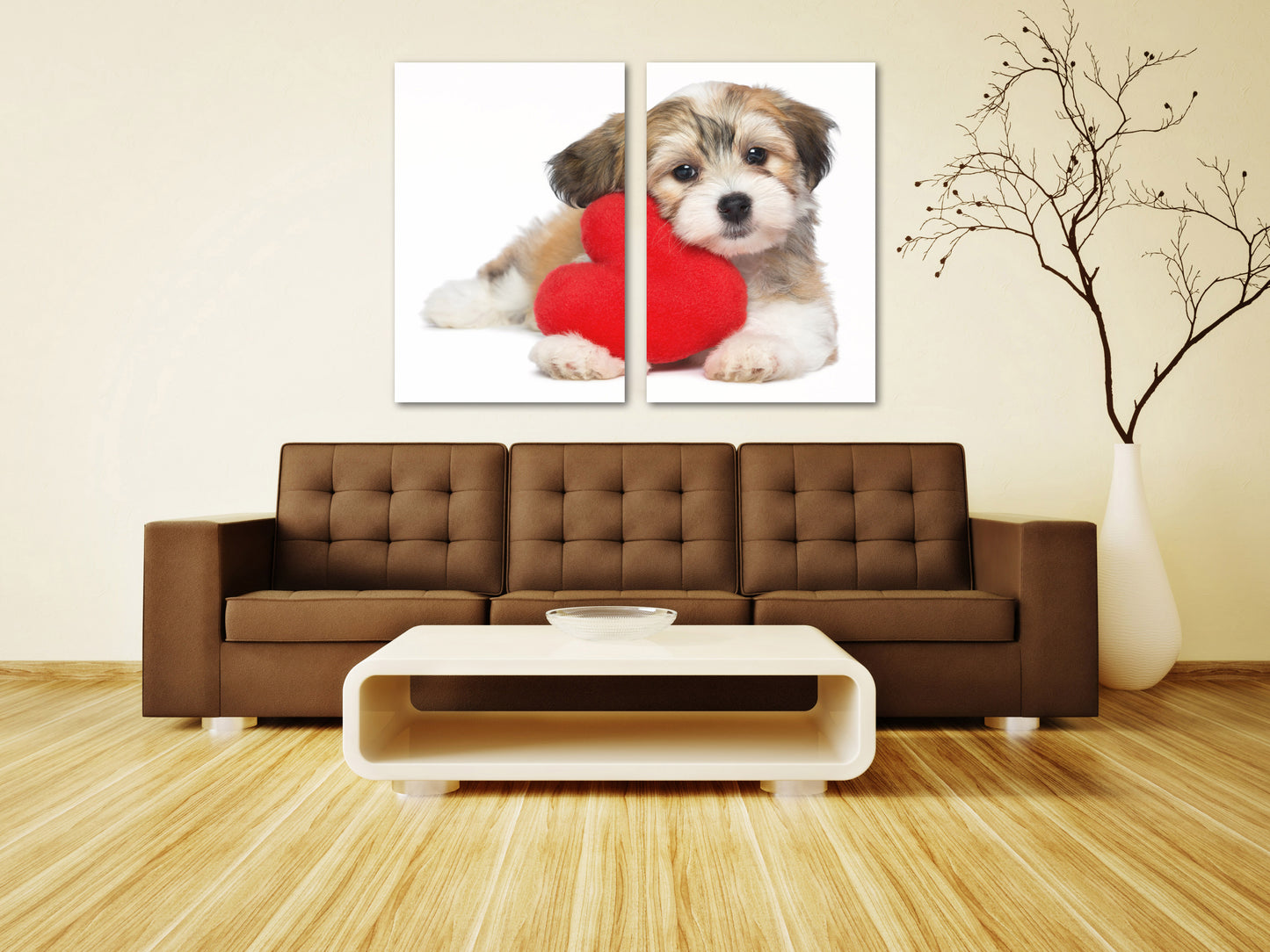 Rotes Herz Wandkunst, Liebes-Wandkunst-Gemälde auf Leinwand, Valentinstagsgeschenk, Liebesbild, Haustiergemälde, Valentinstagshund, Herz-Wand-Dekor