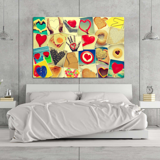 Rotes Herz Wandkunst, Liebesgemälde auf Leinwand, Valentinstagsgeschenk, Liebesbild, Collage Kit Wanddekoration, Herz Wanddekoration