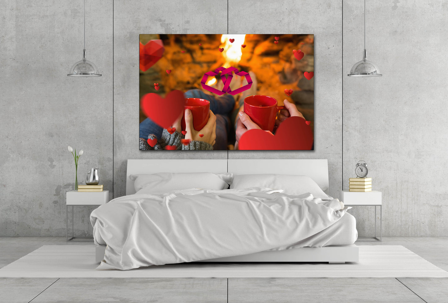Valentinstagsgeschenk, rotes Herz Wandkunst, Liebesgemälde auf Leinwand, Liebesbild Herz Wanddekoration, Liebeszeichen für verliebte Paare über dem Bett