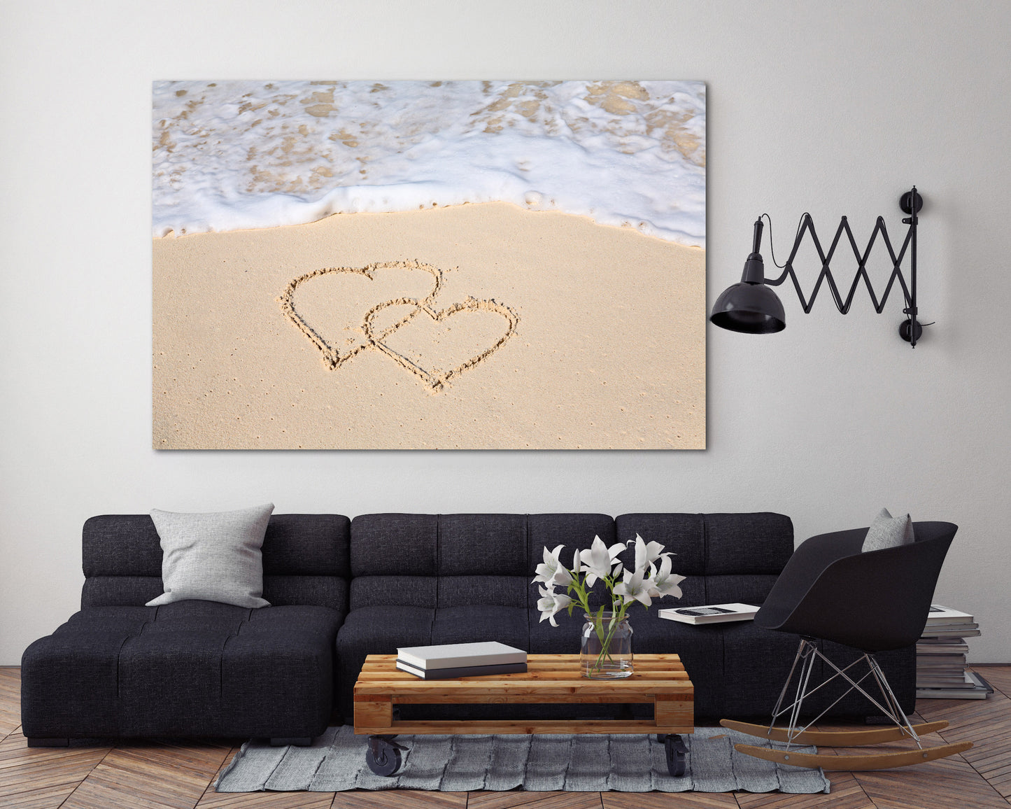 Herz-Wand-Dekor, Liebes-Wand-Kunst-Gemälde auf Leinwand, Valentinstag-Geschenk, Meereslandschaft-Gemälde, Liebesbild, Tiefsee-Sand-Herzen im Sand