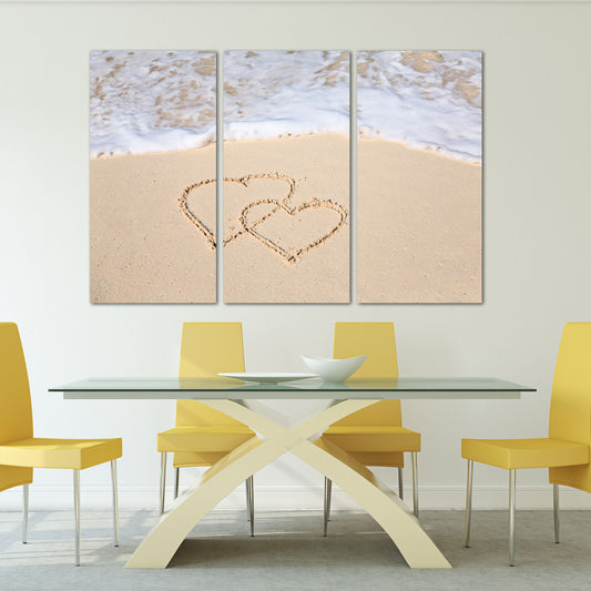 Herz-Wand-Dekor, Liebes-Wand-Kunst-Gemälde auf Leinwand, Valentinstag-Geschenk, Meereslandschaft-Gemälde, Liebesbild, Tiefsee-Sand-Herzen im Sand