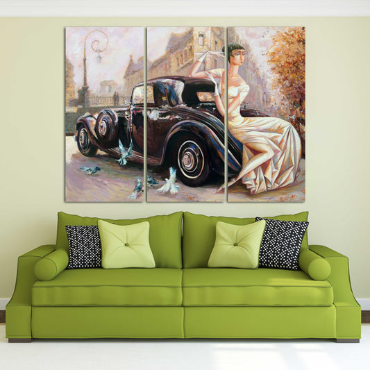 Retro aristokratische Dame Wandkunst Ästhetisches Raumdekor Vintage Ölgemälde auf Leinwand Retro Auto Wandkunst