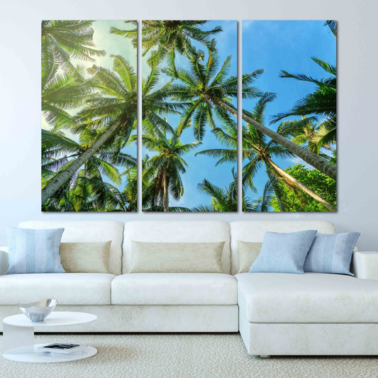 Palmen Wandkunst, Baumspitze Wandkunst, Baumzweig Druck, Home Wanddekoration, Leinwandgemälde, Mehrteilige Wandkunst, Palmblatt Wandkunst