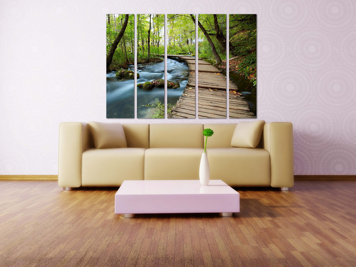 Druck Wandkunst Naturgemälde Wald Wandkunst Gemälde auf Leinwand Wohnwand Dekor Holz Wandkunst extra große Wandkunst rosa