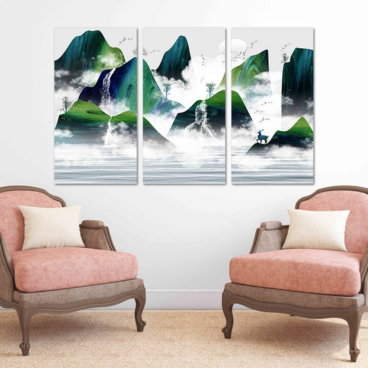 Smoky Mountains Wand Smaragdgrüne Wanddekoration Moderner Druck Wandkunst Poster Multi Panel Leinwand Wanddekoration Abstrakte Malerei Leinwanddrucke