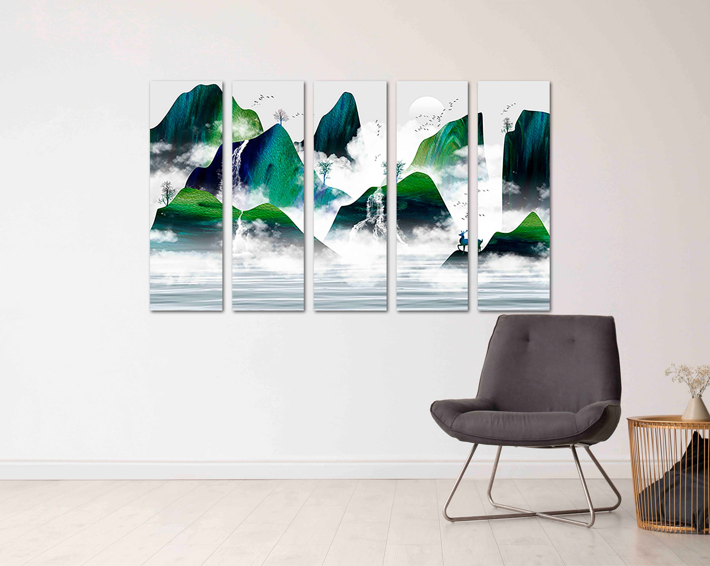 Smoky Mountains Wand Smaragdgrüne Wanddekoration Moderner Druck Wandkunst Poster Multi Panel Leinwand Wanddekoration Abstrakte Malerei Leinwanddrucke