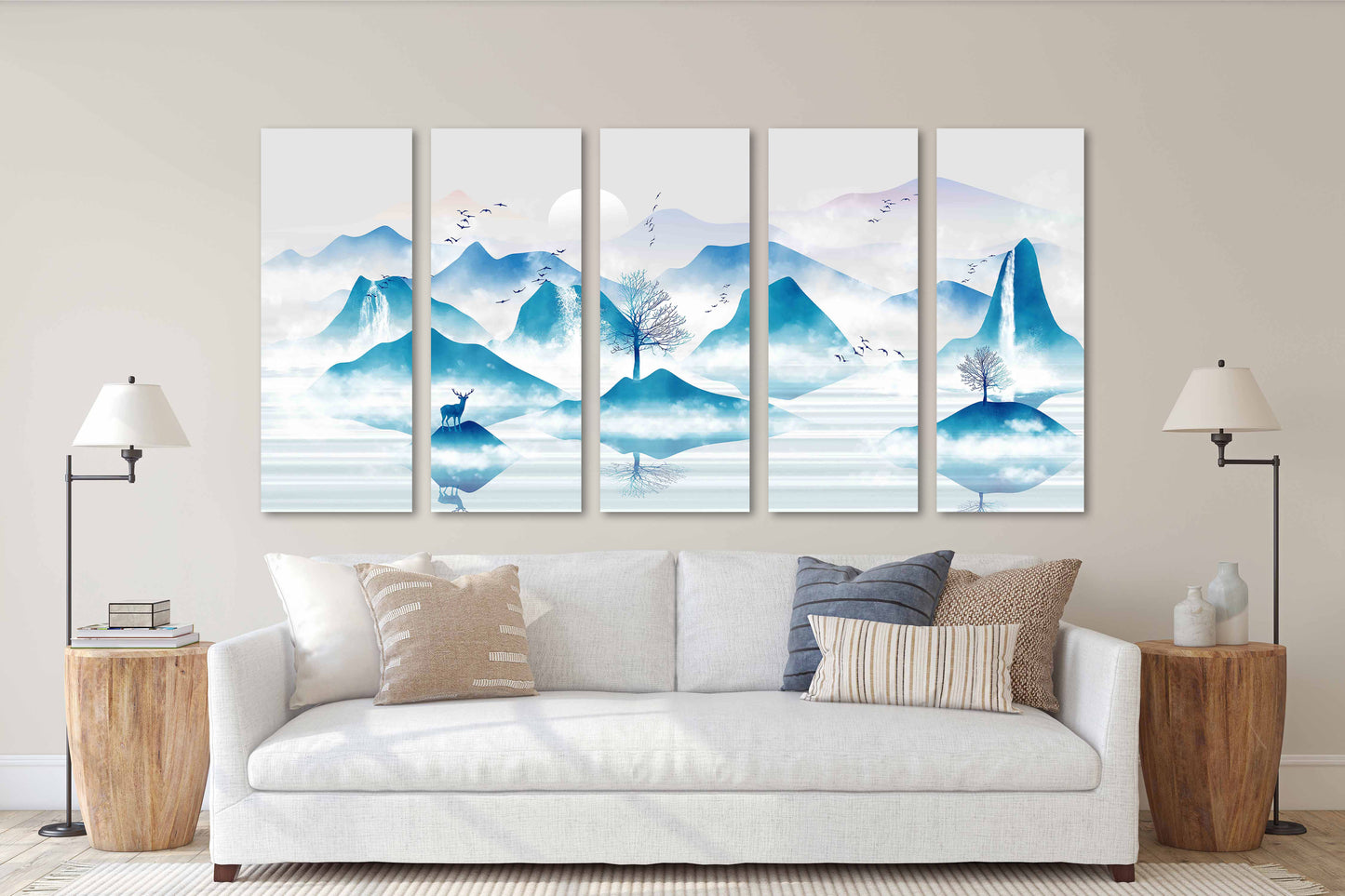 Rauchige Berge Wandkunst Blue Ridge Mountains Wandkunst Wanddekoration Outdoor Berge Wandkunst Hirsch druckbares Leinwandgemälde
