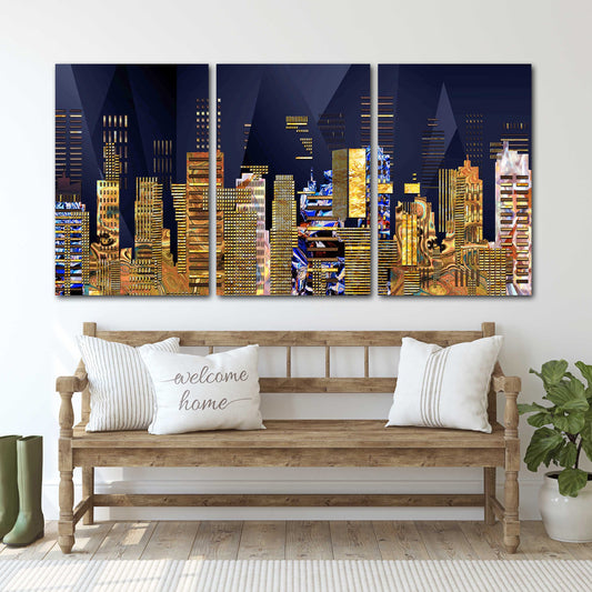 Nachtstadt-Wandcollage-Set, Stadt-bei-Nacht-Dekor, Leinwandgemälde, extragroße mehrteilige Wandkunst, Bilderrahmen, Wanddekor für Zuhause