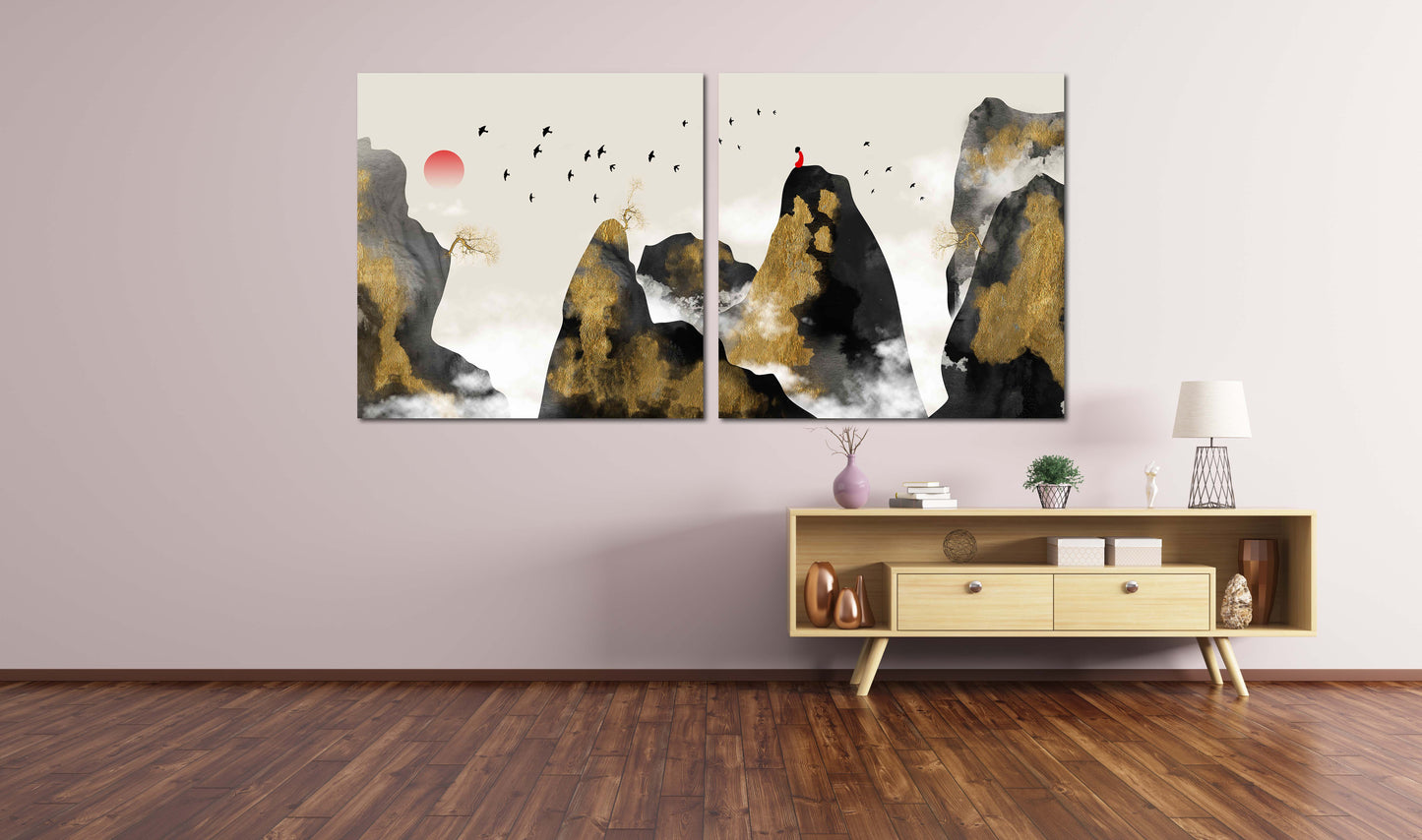 Gerahmte Wandkunst Berge Felsen und Berge 3-teilige Leinwand Wanddekoration im Freien Berge Wandkunst Leinwandgemälde