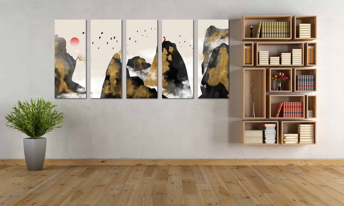 Gerahmte Wandkunst Berge Felsen und Berge 3-teilige Leinwand Wanddekoration im Freien Berge Wandkunst Leinwandgemälde