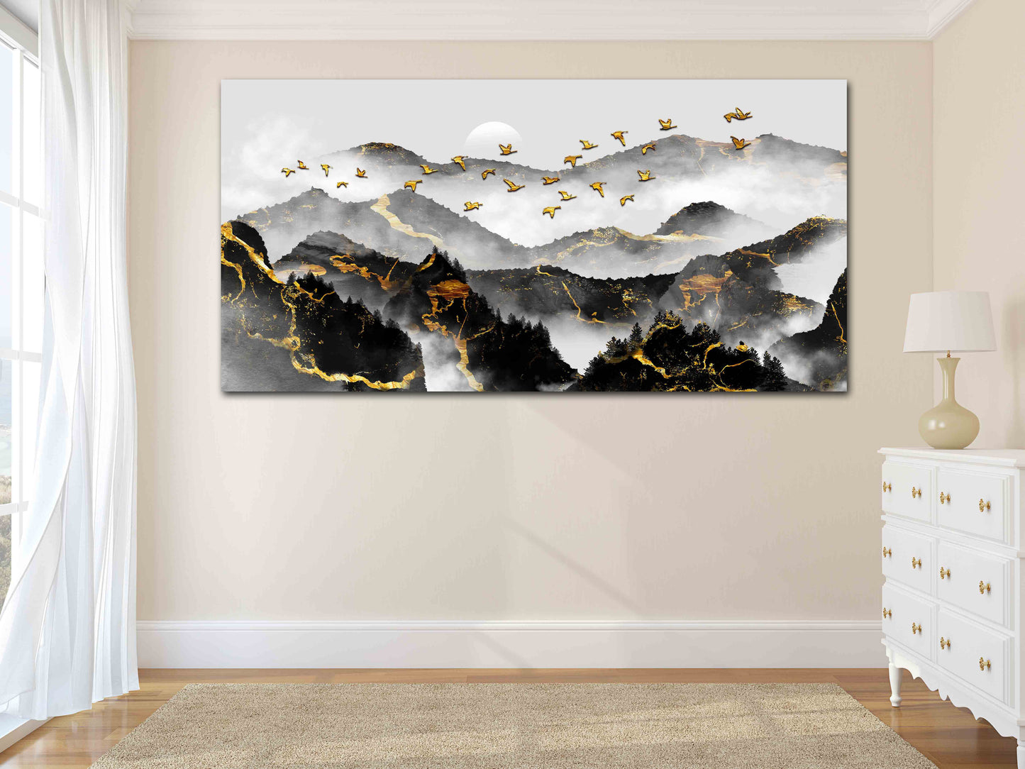 Rauchige Berge Wandkunst 3-teiliges Leinwandbild Felsen und Berge Home Wanddekoration Outdoor Berge Wandkunst Leinwandgemälde