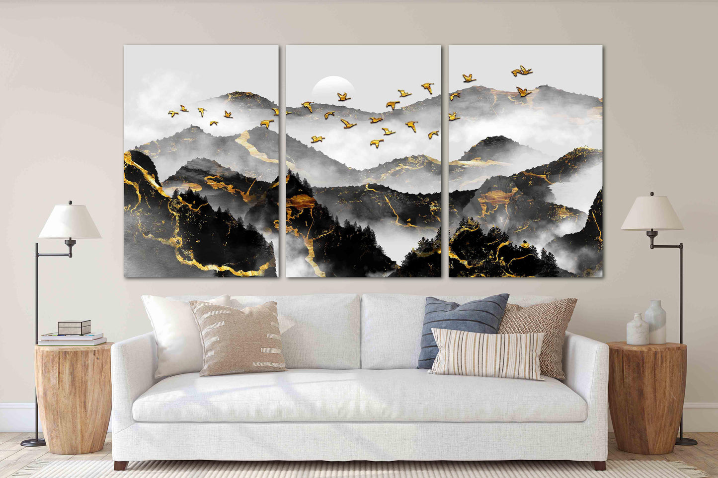 Rauchige Berge Wandkunst 3-teiliges Leinwandbild Felsen und Berge Home Wanddekoration Outdoor Berge Wandkunst Leinwandgemälde