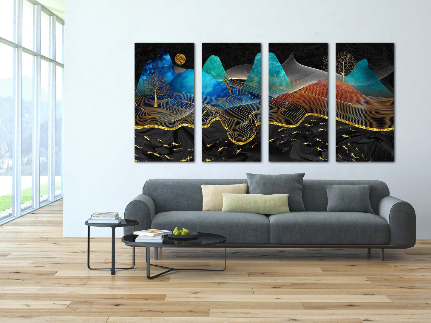 Felsen und Berge Rauchige Berge Wandkunst 3-teilige Leinwand Home Wanddekoration Outdoor Berge Wandkunst Leinwandgemälde