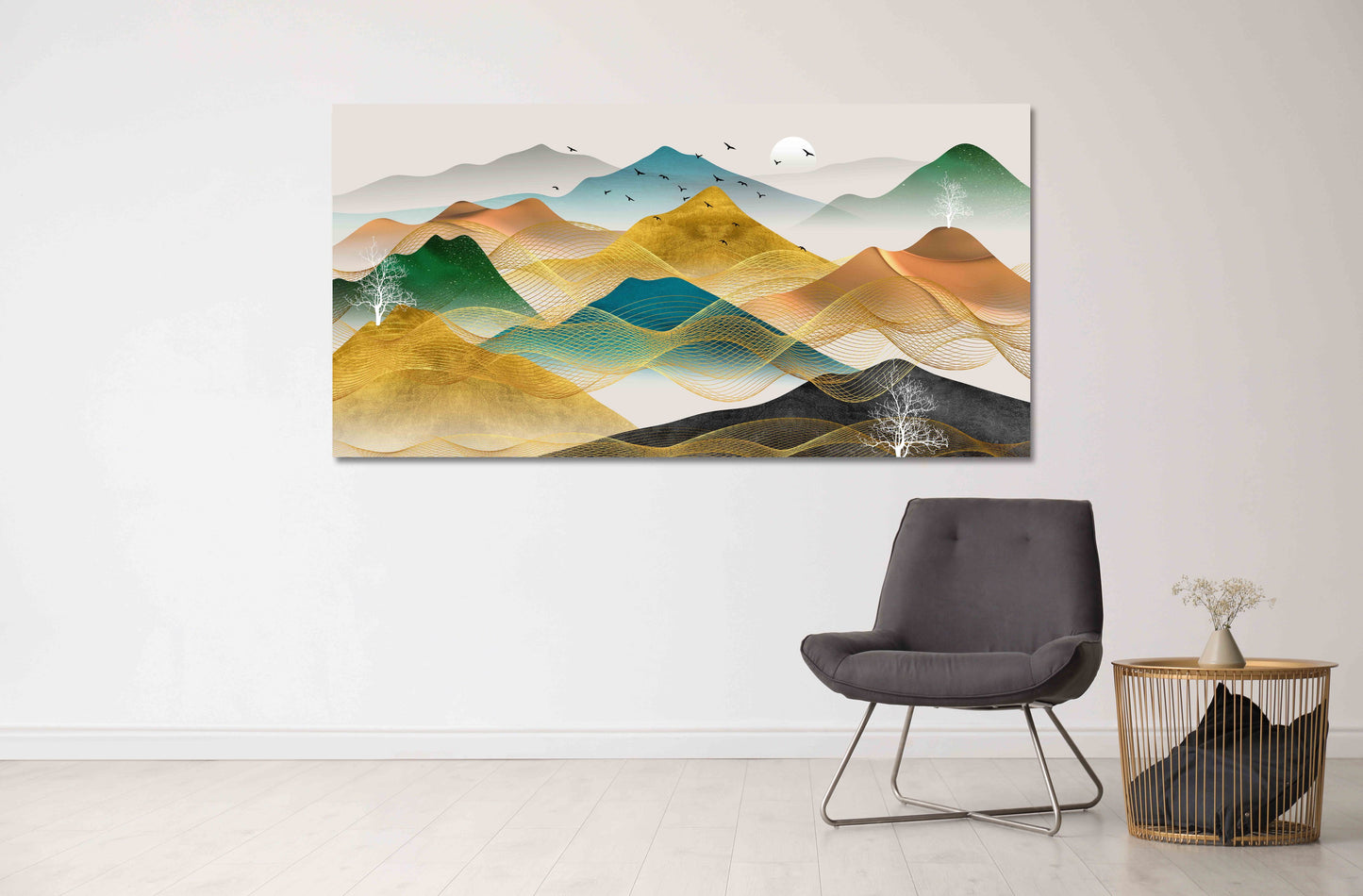 Gerahmte Wandkunst Berge Felsen und Berge Rauchige Berge Wandkunst 3-teilige Leinwand Home Wanddekoration Outdoor Berge Wandkunst