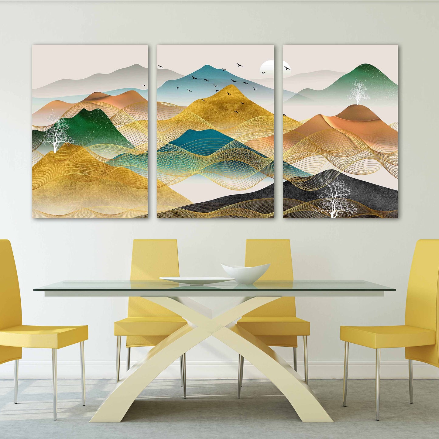 Gerahmte Wandkunst Berge Felsen und Berge Rauchige Berge Wandkunst 3-teilige Leinwand Home Wanddekoration Outdoor Berge Wandkunst