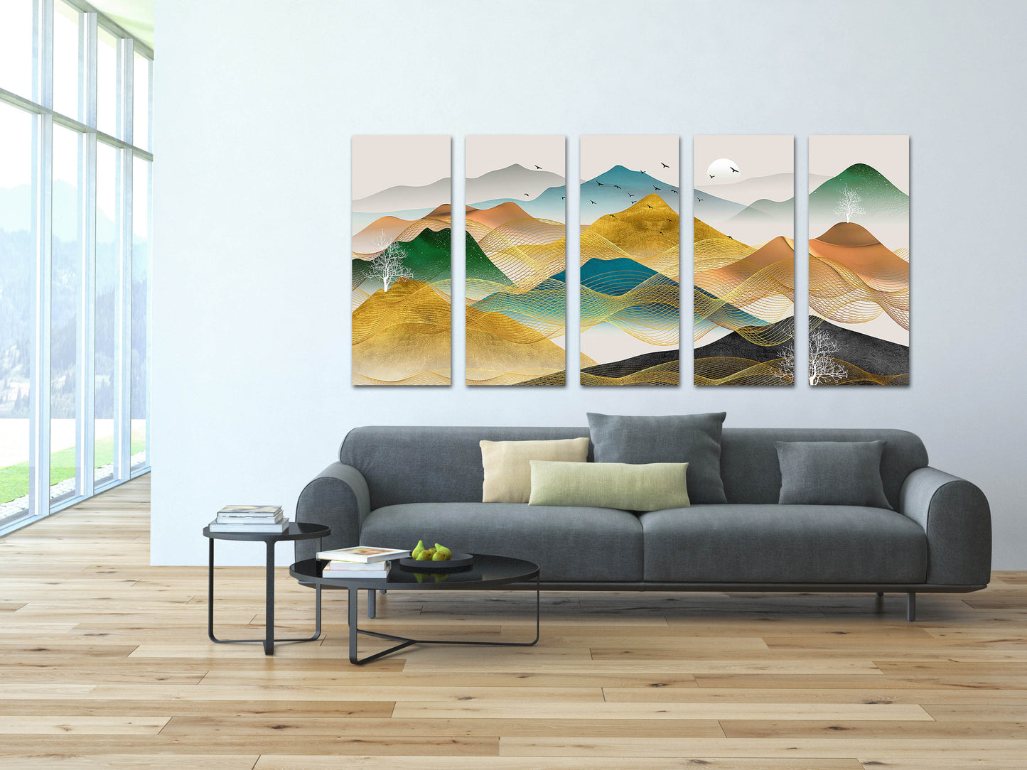 Gerahmte Wandkunst Berge Felsen und Berge Rauchige Berge Wandkunst 3-teilige Leinwand Home Wanddekoration Outdoor Berge Wandkunst