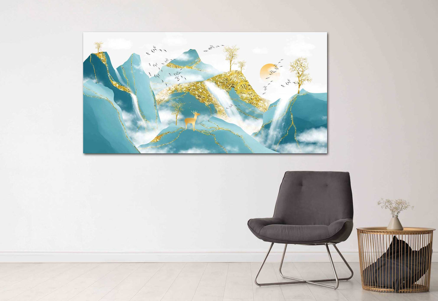 Räucherwasserfall Goldener Hirsch Blue Ridge Mountains Wandkunst Rauchberge Wandkunst Outdoor Berge Leinwandgemälde Home Wanddekoration