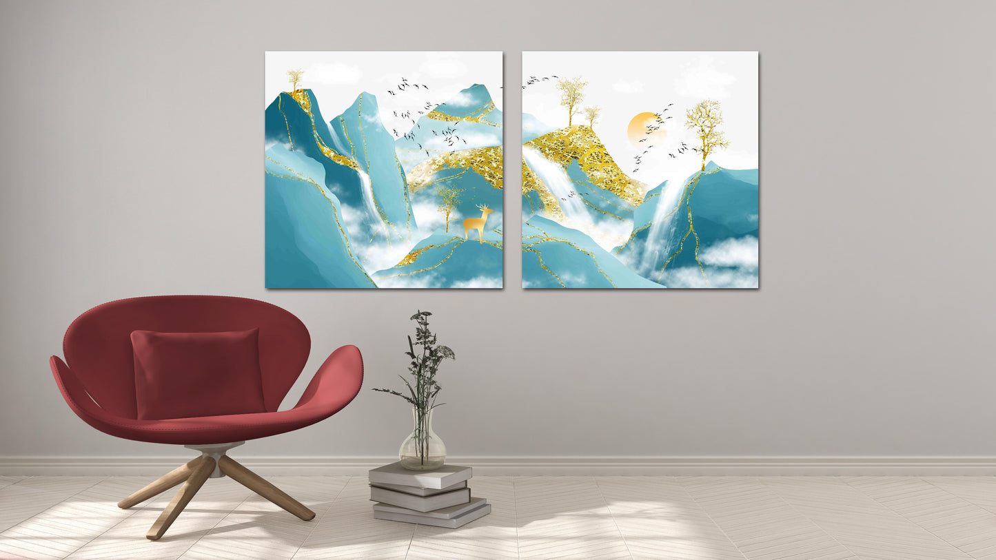Räucherwasserfall Goldener Hirsch Blue Ridge Mountains Wandkunst Rauchberge Wandkunst Outdoor Berge Leinwandgemälde Home Wanddekoration