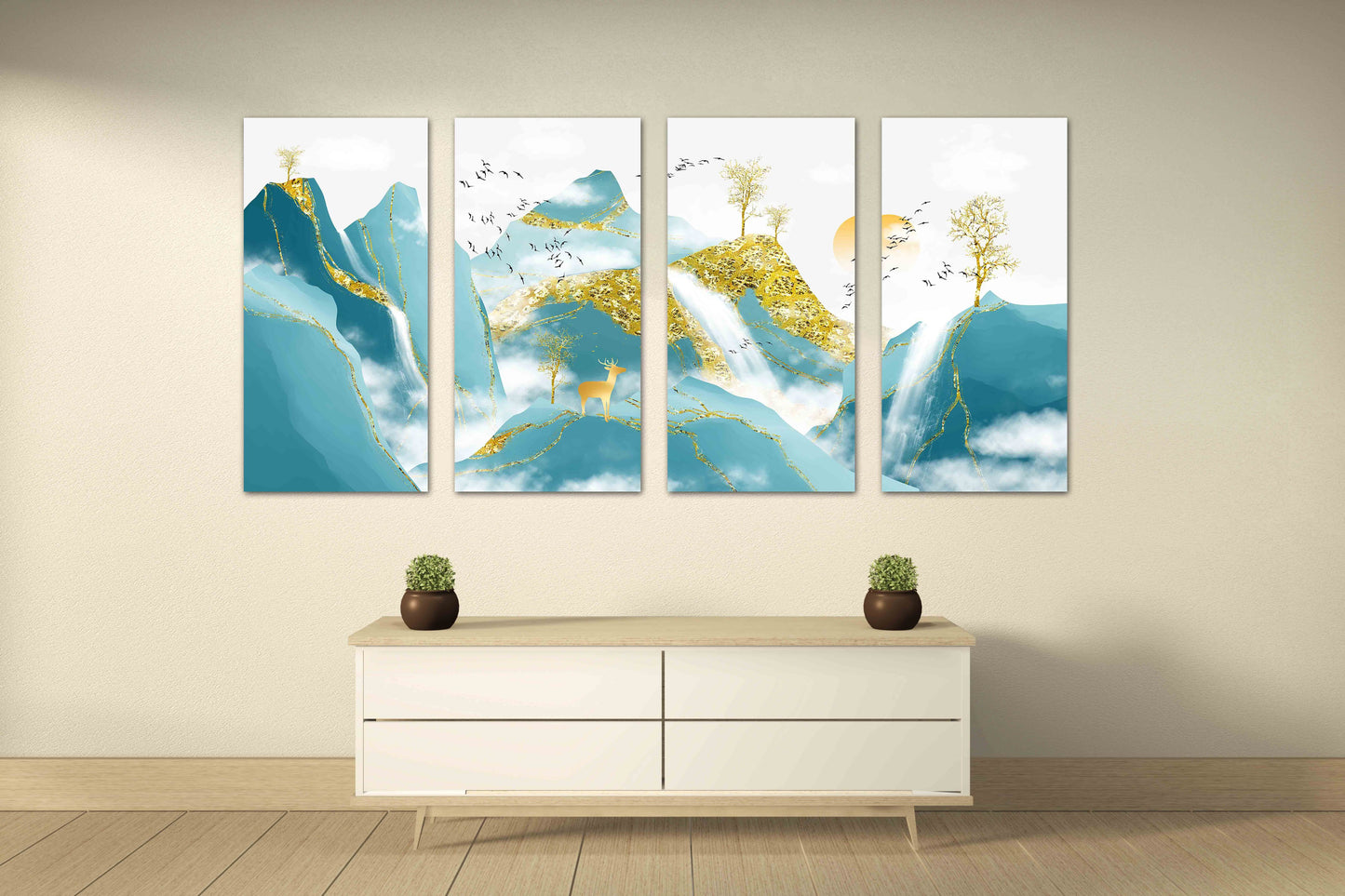 Räucherwasserfall Goldener Hirsch Blue Ridge Mountains Wandkunst Rauchberge Wandkunst Outdoor Berge Leinwandgemälde Home Wanddekoration