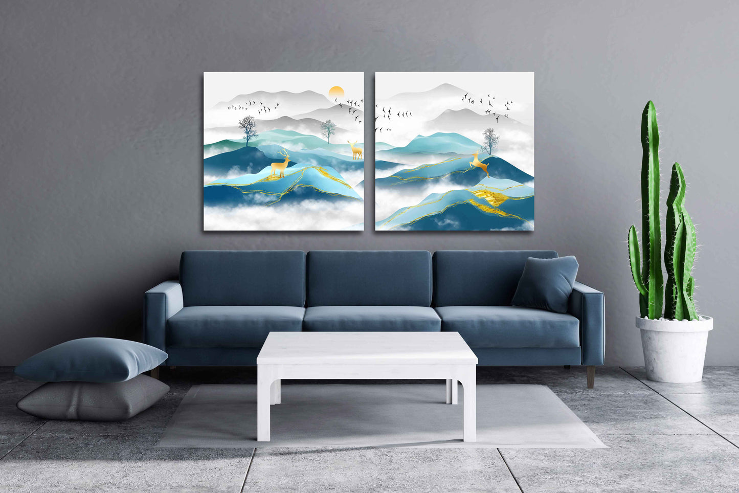 Goldener Hirsch Blue Ridge Mountains Wandkunst Smoky Mountains Wandkunst 3-teilige Leinwand Outdoor Berge Leinwandgemälde Home Wanddekoration