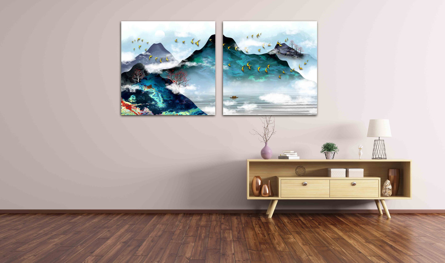 Rauchige Berge Wandkunst Blue Ridge Mountains Wandkunst 3-teilige Leinwand Outdoor Berge Felsen und Berge Leinwandgemälde Home Wanddekoration