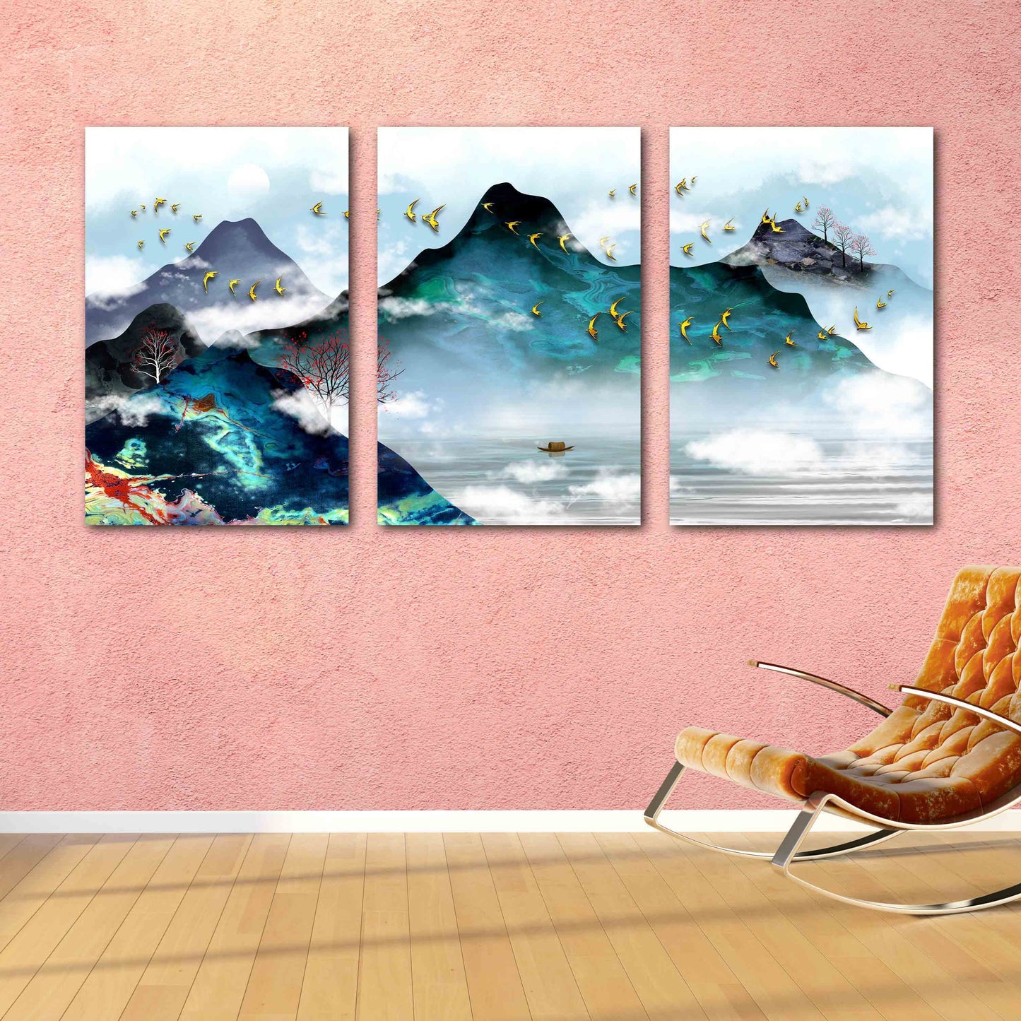 Rauchige Berge Wandkunst Blue Ridge Mountains Wandkunst 3-teilige Leinwand Outdoor Berge Felsen und Berge Leinwandgemälde Home Wanddekoration