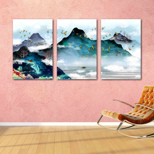 Rauchige Berge Wandkunst Blue Ridge Mountains Wandkunst 3-teilige Leinwand Outdoor Berge Felsen und Berge Leinwandgemälde Home Wanddekoration