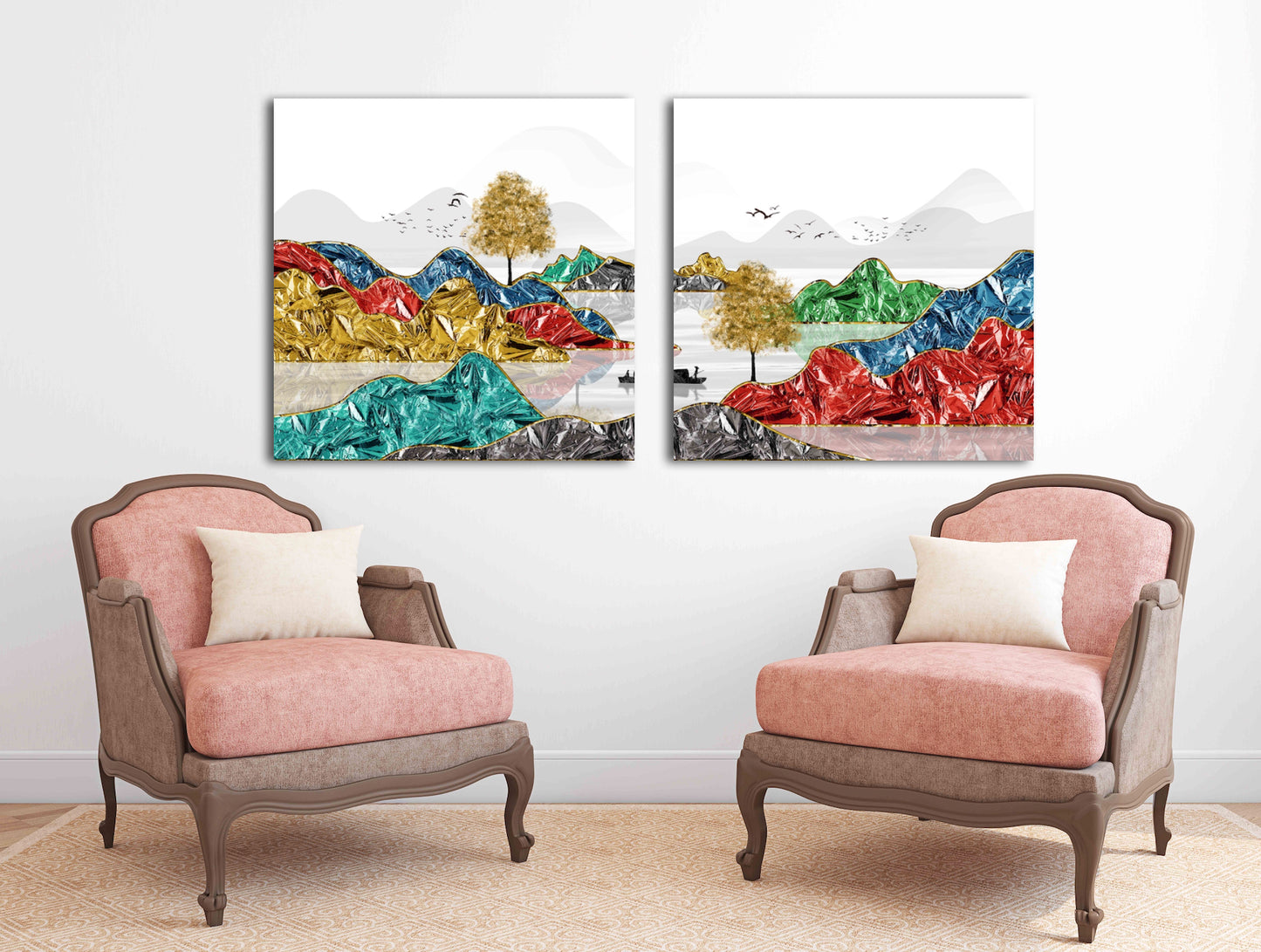 Bergsee Gemälde Original Kunst See Gerahmte Wandkunst Berge Outdoor Berge Leinwand Gemälde Home Wand Dekor Felsen und Berge