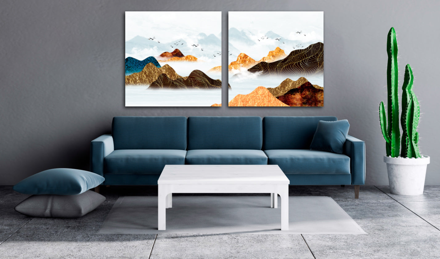 Bergsee Gemälde Original Kunst See Gerahmte Wandkunst Berge Leinwandgemälde Home Wanddekoration Felsen und Berge 3-teiliger Rahmen Leinwand