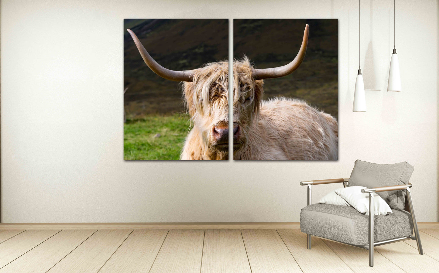 Wanddekoration für Zuhause, mehrteiliges, extra großes Leinwandbild, Wandkunst mit Rindern, Waldtierfiguren, Büffelsilhouette, Leinwanddruck