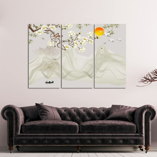 Sakura Wandkunst-Deko, Blumen-Wandkunst, japanische Wandkunst, asiatische Wandkunst, extra große Wandkunst, florales Leinwandgemälde, ruhige horizontale Kunst
