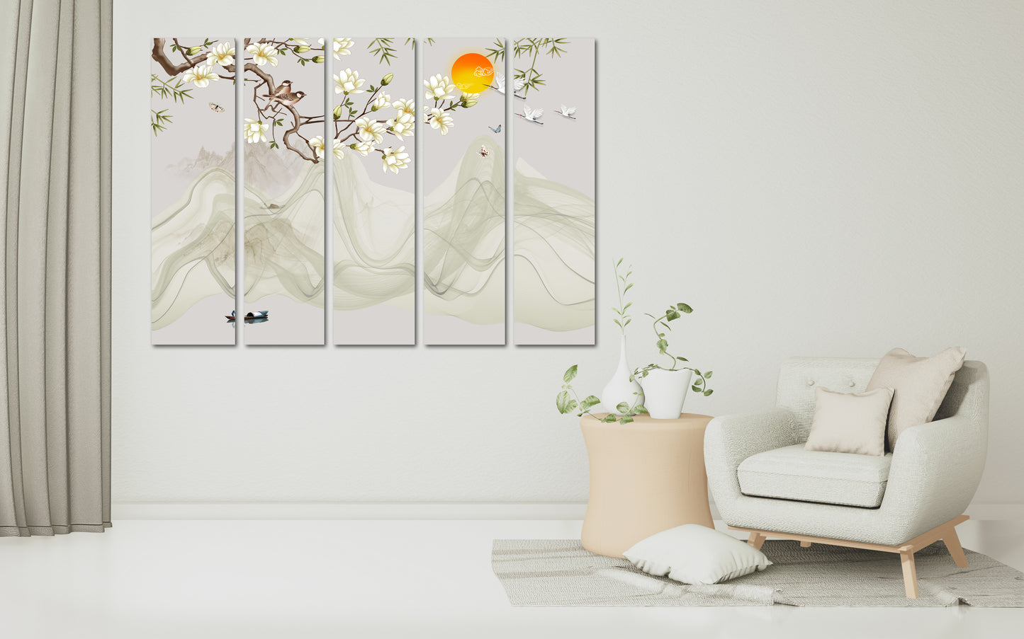 Sakura Wandkunst-Deko, Blumen-Wandkunst, japanische Wandkunst, asiatische Wandkunst, extra große Wandkunst, florales Leinwandgemälde, ruhige horizontale Kunst