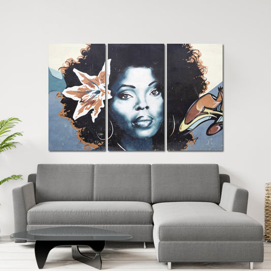 Schwarze Afrofrau Wandkunst, afroamerikanische Kunst auf Leinwand, schwarzer Frauendruck, mehrteiliges extra großes Leinwandbild