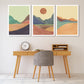 Mid Century Modern Abstrakte Bergwandkunst Leinwand, druckbares Wandkunst 3er Set, minimalistische Wandkunst, geometrisches Leinwandgemälde