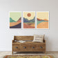 Mid Century Modern Abstrakte Bergwandkunst Leinwand, druckbares Wandkunst 3er Set, minimalistische Wandkunst, geometrisches Leinwandgemälde
