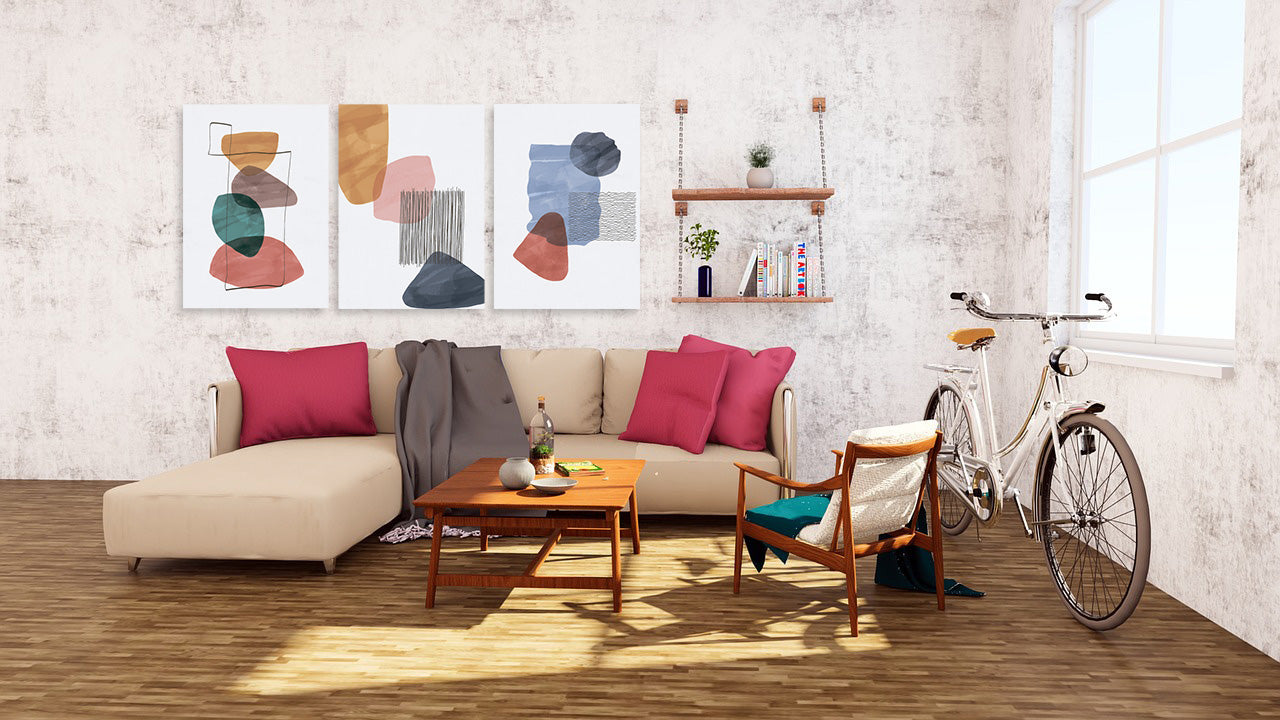 Mid Century Modern abstrakte Wandkunst, druckbares Wandkunst-Set von 3, minimalistische Wandkunst, geometrisches Leinwandgemälde