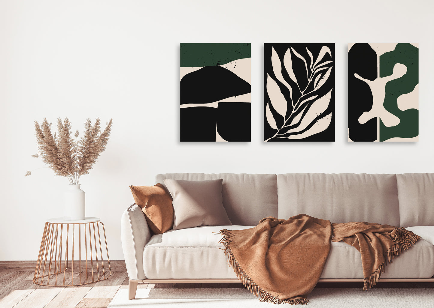 Mid Century Modern abstrakte Wandkunst, druckbares Wandkunst-Set von 3, minimalistische Wandkunst, geometrisches Leinwandgemälde