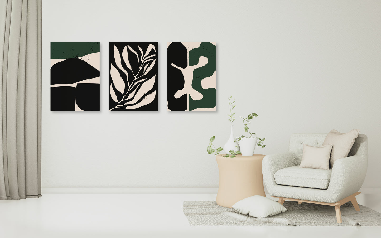 Mid Century Modern abstrakte Wandkunst, druckbares Wandkunst-Set von 3, minimalistische Wandkunst, geometrisches Leinwandgemälde