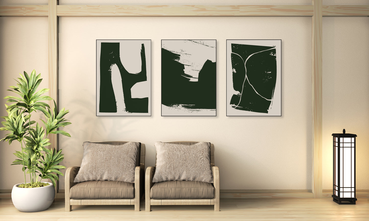 Minimalistische Wandkunst, druckbares Wandkunst-Set von 3, Mid Century Modern abstrakte Wandkunst, geometrisches Leinwandgemälde