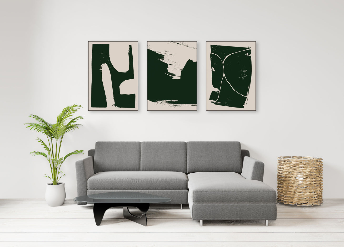 Minimalistische Wandkunst, druckbares Wandkunst-Set von 3, Mid Century Modern abstrakte Wandkunst, geometrisches Leinwandgemälde