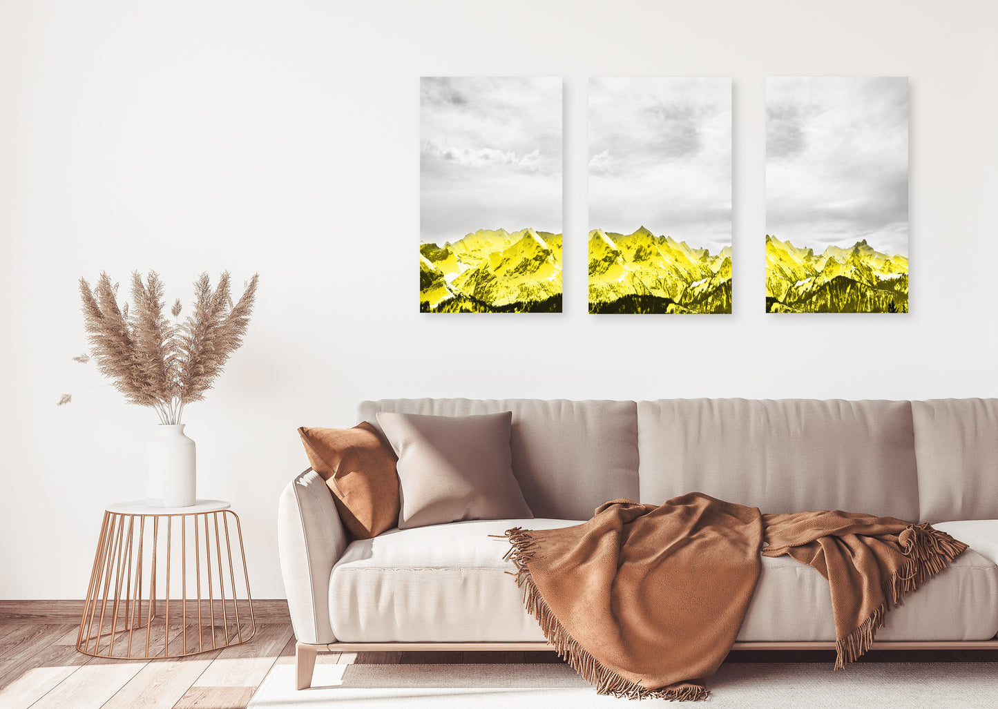 Goldene Berge Wandkunst, 3er Set Drucke Leinwandgemälde, Wandbilder Berge, Natur Wandkunst, Bergkunstdruck
