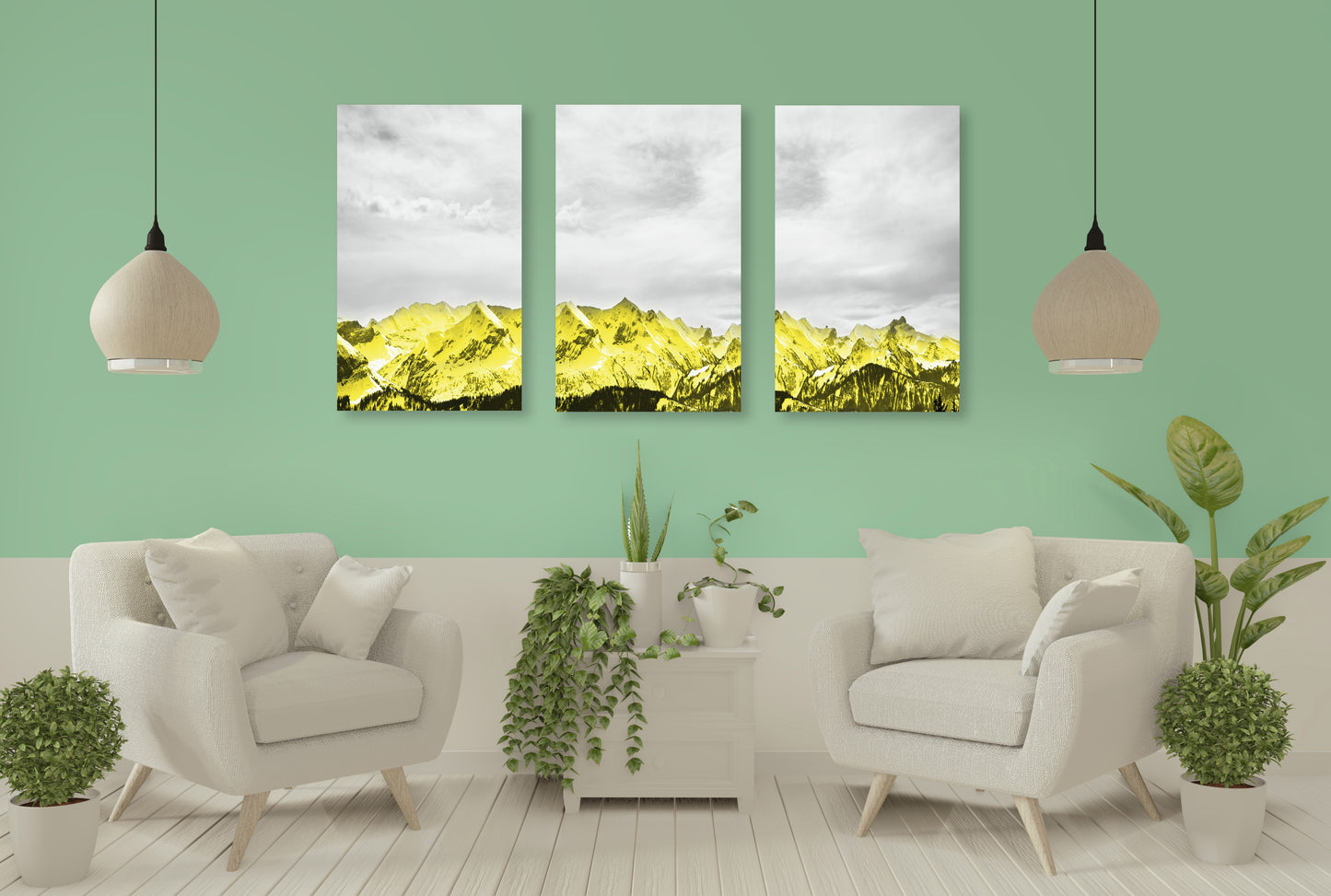 Goldene Berge Wandkunst, 3er Set Drucke Leinwandgemälde, Wandbilder Berge, Natur Wandkunst, Bergkunstdruck