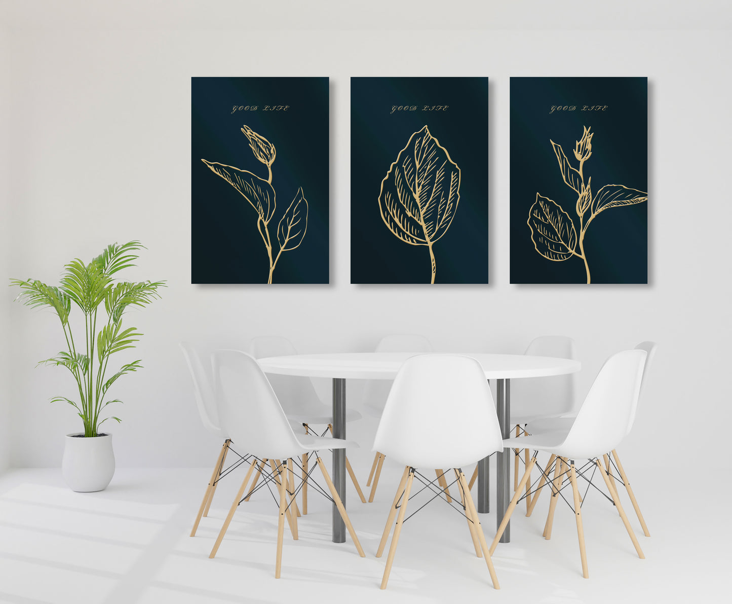 Pflanzenwandkunst, Blumengemälde, dekoratives Geschenk, minimalistische Kunst, druckbare Wandkunst, Blumen, Leinwand, Blätter, Wandkunst, 3er-Set Drucke