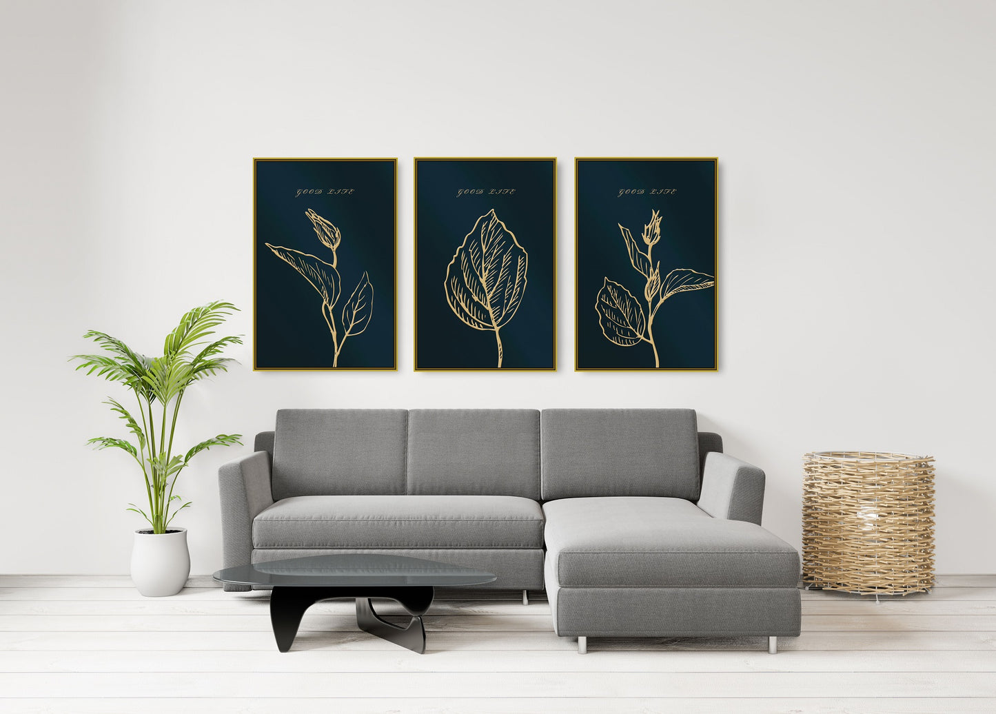 Pflanzenwandkunst, Blumengemälde, dekoratives Geschenk, minimalistische Kunst, druckbare Wandkunst, Blumen, Leinwand, Blätter, Wandkunst, 3er-Set Drucke
