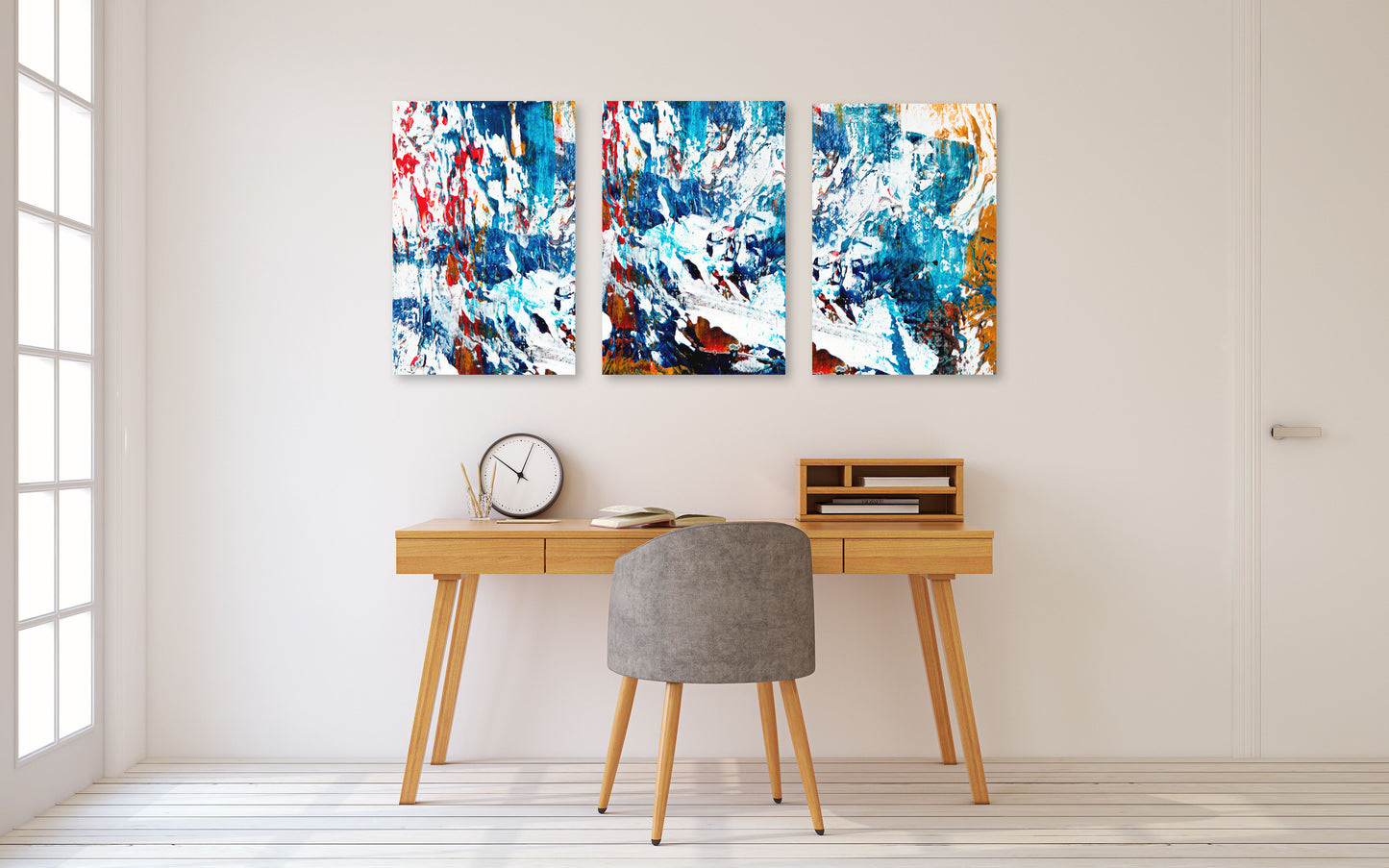 Abstrakte Wandkunst, moderne Wandkunst, Leinwand, abstraktes dekoratives Geschenk, druckbare Wandkunst, 3er-Set, abstraktes Gemälde, blaue Leinwand-Wandkunst