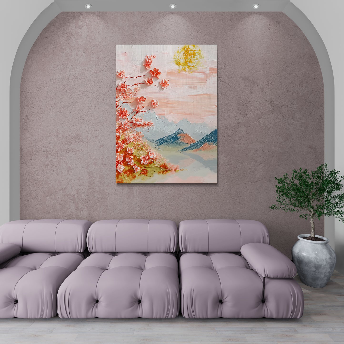Chinoiserie Wandkunst, großes orientalisches Kunstwerk, gerahmter Naturkunstdruck, Berge Wandkunst, Sakura Blüten Kunstwerk, florale Wandkunst, Geschenk für sie, Wandkunst über dem Bett